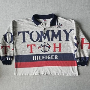 Vintage 90s Tommy Hilfiger Rugby Polo Shirt 2XL Long Sleeve Spell Out Anchor USA - Bild 1 von 17