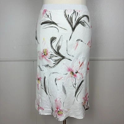 Maxi Falda Peck and Peck Lino Talla XL Blanca Rosa Floral Forrada Foto 1 de 4