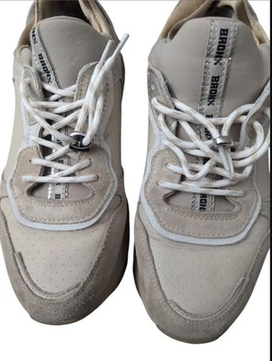 Bronx Women’s Chunky Trainers Size 7 Beige Suede Leather Retro Y2K Sneakers  — 第 1/4 张图片
