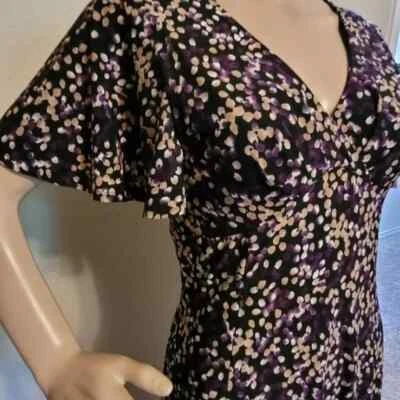 Vestido De Colección Simulado Envolvente Negro/Púrpura Punteado Imperio Cintura Cuello en V Para Mujer Talla M CAPAS Foto 1 de 4