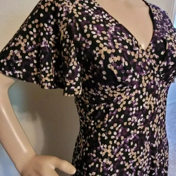 Vestido De Colección Simulado Envolvente Negro/Púrpura Punteado Imperio Cintura Cuello en V Para Mujer Talla M CAPAS Foto 1 de 4