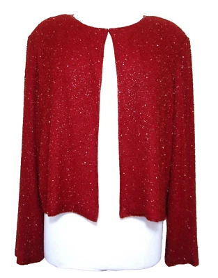 Vintage 80s Allure Beaded Jacket Size 1X Women Dark Red Silk Long Sleeve - Image 1 of 4