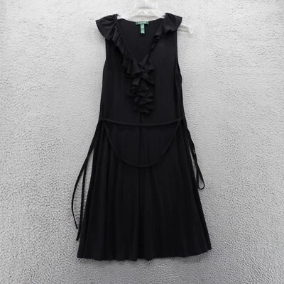 Ralph Lauren Ruffle Front Sleeveless Midi Dress Large Black Women Modal Knit - Image 1 of 4