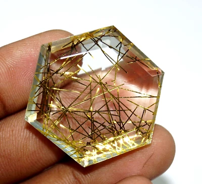 Certified 81.30 Ct Hexagon Cut Natural Yellow Rutilated Quartz Loose Gemstone - Image 1 of 4