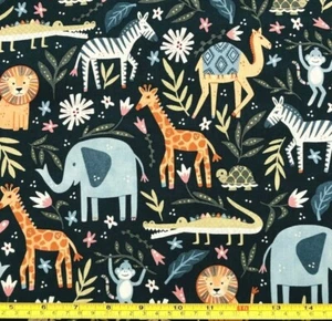 Tina Scrap 9"x21" JUNGLE Zoo BABIES ANIMAL Lion NURSERY Monkey Cotton Fabric - Picture 1 of 1