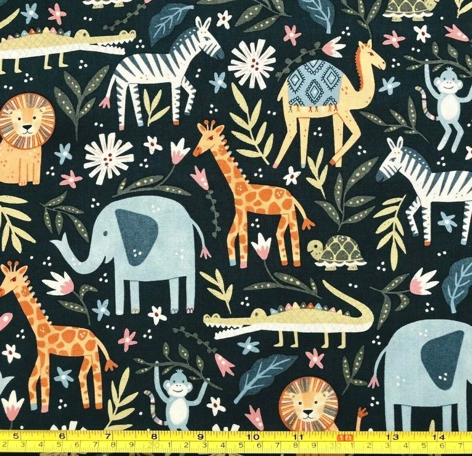 Tina Scrap 9"x21" JUNGLE Zoo BABIES ANIMAL Lion NURSERY Monkey Cotton Fabric - Image 1 of 1