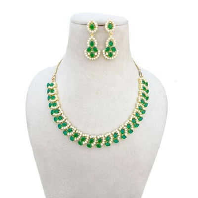 Collar de piedras preciosas de corte esmeralda, collar de piedras preciosas, collar del sur de la India regalos Foto 1 de 4