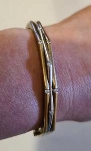 GIA Certified 9ct White & Yellow Gold Diamond Bangle / Unique Design / New - Picture 1 of 10