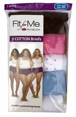 Cuecas femininas Fit for Me® by Fruit of the Loom® de algodão pacote com 5 100% algodão  - Imagem 1 de 4