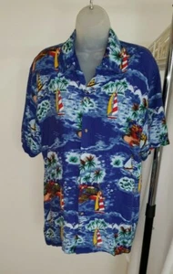 VINTAGE MENS THUMBS UP FOR HIM SHIRT SIZE M 100% RAYON SAILING PALM TREES - Picture 1 of 6