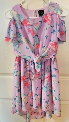 Niñas Rosa y Violeta Mariposa Hombro Frío Vestido Talla Grande 10-12 Multicolor Foto 1 de 4