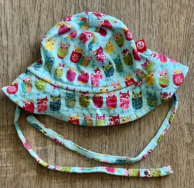 Zutano Bebé Niña Aqua Multi BÚHO Estampado Sol Sombrero Algodón Barbilla Corbatas Talla 3m Foto 1 de 3