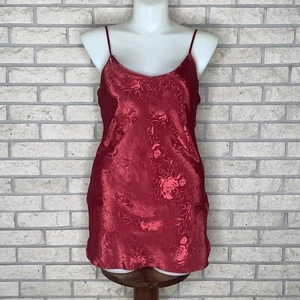 VTG Red Liquid Satin Opaque Floral Jacquard Bias Cut Slip Dress X Large 42 Bust - Picture 1 of 16