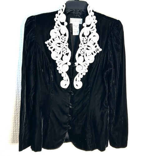 VALENTINO Giacca da sposa vintage Jessica McClintock taglia 10 velluto pizzo aderente made in USA