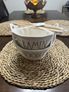 NEW RAE DUNN RAMEN NOODLES CERAMIC SOUP BOWLS SET FARMHOUSE WHITE - Picture 1 of 3