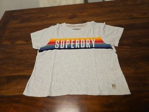 Superdry - T-Shirt Cropped - Weiß Grau m. bunten Druck - Gr. 44 - Bild 1 von 3