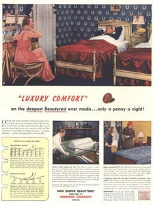 1943 Simmons: Luxury Comfort Deepest Beautyrest Vintage Print Ad - Bild 1 von 1