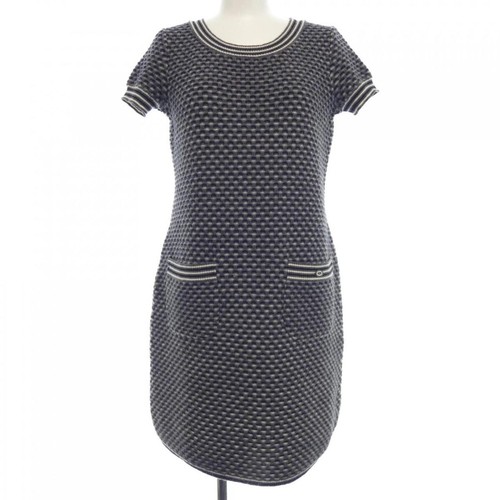 Abito donna CHANEL 100% lana maglia manica corta taglia 36 grigio nero COCO MARK
