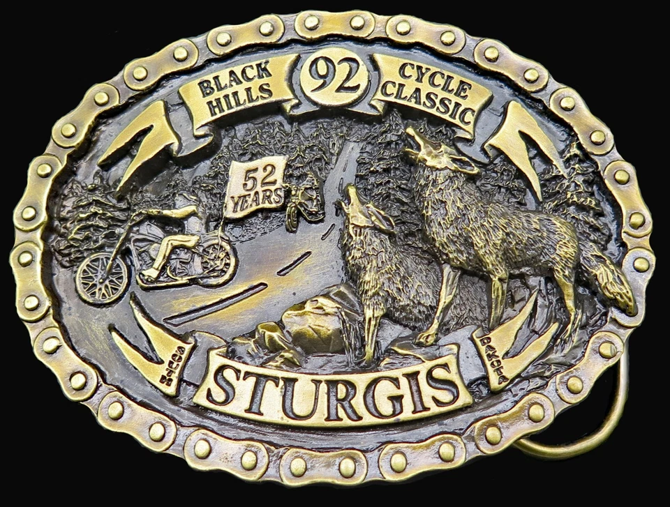 Hebilla de cinturón vintage Sturgis South Dakota motocicleta Black Hills clásica 1992 Foto 1 de 4