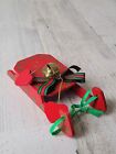 Red Wooden Mini Mistletoe Bells Sled Ornament Xmas Decor