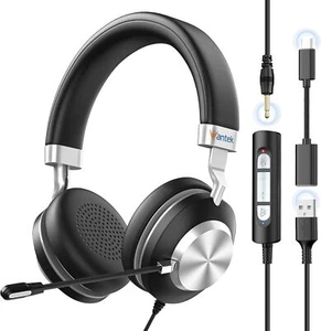 Wantek Headset 3.5mm to USB to Type-C mit Kabel Mikrofon Kopfhörer für PC/Handys - Afbeelding 1 van 9
