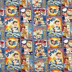 Retro Vintage Style Soldier Cartoon Nursery Sewing Cotton Quilting Fabric FQ - Bild 1 von 4