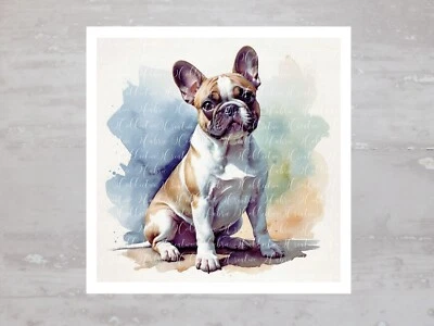 Watercolor French Bulldog Quilt Fabric Panel, Craft Sewing Fabric Block A217 - Image 1 of 4