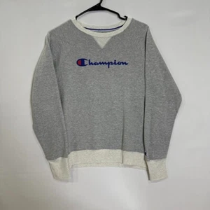 Champion Men’s S Gray 2-Tone Crewneck Sweatshirt Embroidered Sleeve Logo - Picture 1 of 5