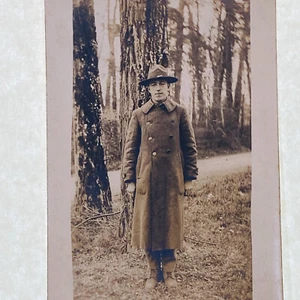 RPPC WWI US Army Soldier Wearing Trench Coat Infantry Doughboy - Picture 1 of 3