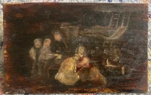 SELTEN antikes Original Öl auf Holzbrett Gemälde Mary Joseph Baby Jesus Krippe - Bild 1 von 15
