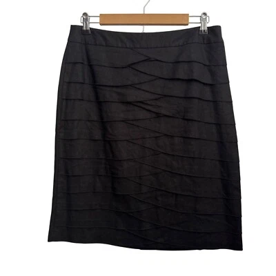 Falda lápiz Larry Levine negra texturizada en capas mezcla de lino para mujer talla 8. Nuevo con etiquetas Foto 1 de 4