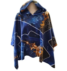 Handmade Star Wars Fleece Poncho Hooded Blue Galaxy Medium Size Adult or Teen - Picture 1 of 10