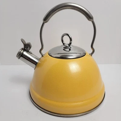 Tetera Whistling Amarillo Esmalte Metálico Calidad Profesional 2,7 Qt. Foto 1 de 4