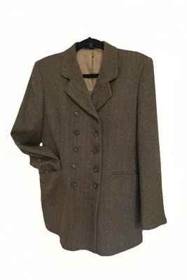 Blazer feminino J Peterman tamanho 8 100% lã peito duplo 10 botões tweed marrom EUA - Imagem 1 de 4