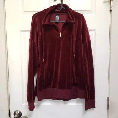 C9 Champion Maroon Red Velour Mock Neck 1/4 Zip Sweatshirt Womens L - Image 1 of 4