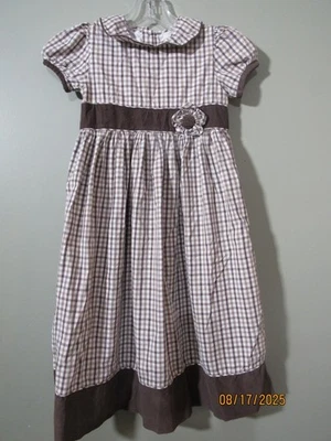 STRASBURG GIRLS S/S DRESS  BROWN CHECK PLAID 6Y VGUC - Image 1 of 3
