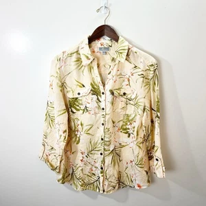 JM Collection Women's Linen Button Up Shirt Size L 12 Multicolor Tropical Beachy - Picture 1 of 7