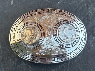 Montana Silversmith Belt Buckle Buffalo Indian Head Nickel Sterling Silver Plate - Image 1 of 4