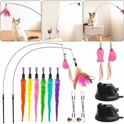 MARKENLOS 15* Interaktive Katzenspielzeug Set Katzen Spielzeug Katzenangel mit Saugnapf.