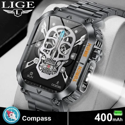 Smartwatch Herren mit 2,02" HD Bildschirm LED-Taschenlampe Wasserdicht Sportuhr - Bild 1 von 4