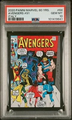 2020 Panini Marvel 80 Years Italy Stickers #64 Avengers #91 Cover Sticker PSA 10 - Image 1 of 3