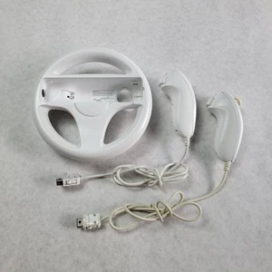 Nintendo Wii Racing Wheel & Nunchuck Bianco Testato Funzionante Accessorio Mario Kart - Foto 1 di 10