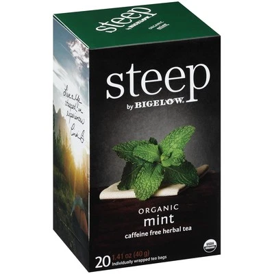 Steep by Bigelow té de hierbas de menta orgánica, sin cafeína, 20 unidades (paquete de 6)  Foto 1 de 4