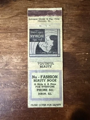 D708 Nu-Fashion Beauty Nook Dixon Illinois Vintage Matchbook Cover - Image 1 of 2