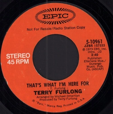 Terry Furlong That's What I'm Here For 7" vinyl USA Epic 1973 mono / stereo - Image 1 of 2