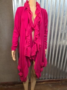 Boston Proper Pink  Open Front Cardigan Size Large Ruffles Collar  Fuchsia - Picture 1 of 5