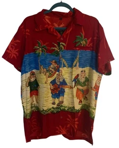 Camisa Hawaiana RIMA Beach Band Santa Multicolor Vintage Años 80 Navidad Nueva con Etiquetas L - Imagen 1 de 7