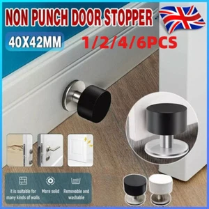 Non Punch Door Stopper Self Adhesive Heavy Duty Stainless Steel Rubber NEW - Picture 1 of 22