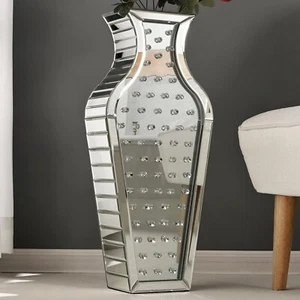 Large Tall Floor Vase Mirror Silver Crystal Decorative Tall Vases 11.4"x5.9"x28" - Picture 1 of 13
