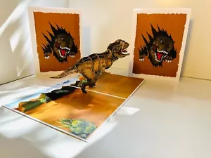 Origami Pop Cards Brown Running T-Rex Dinosaur 3D Happy Mother's Day Pop Up Card - Picture 1 of 8